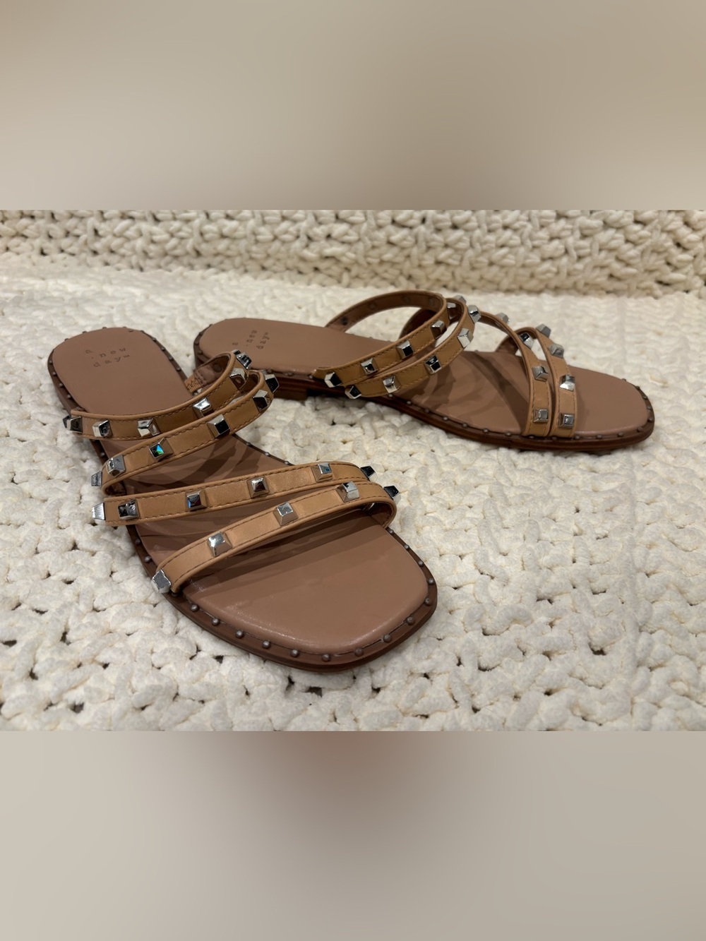 A New Day Embellished Slide Sandals. Color: Tan/Beige with Silver Tone. Size: 9